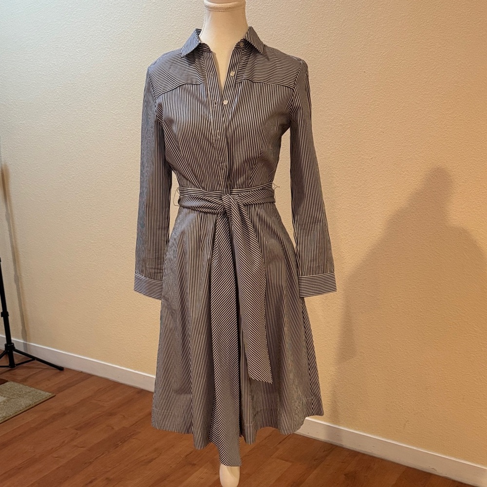 J. Crew Navy Long Sleeve Belted Dress